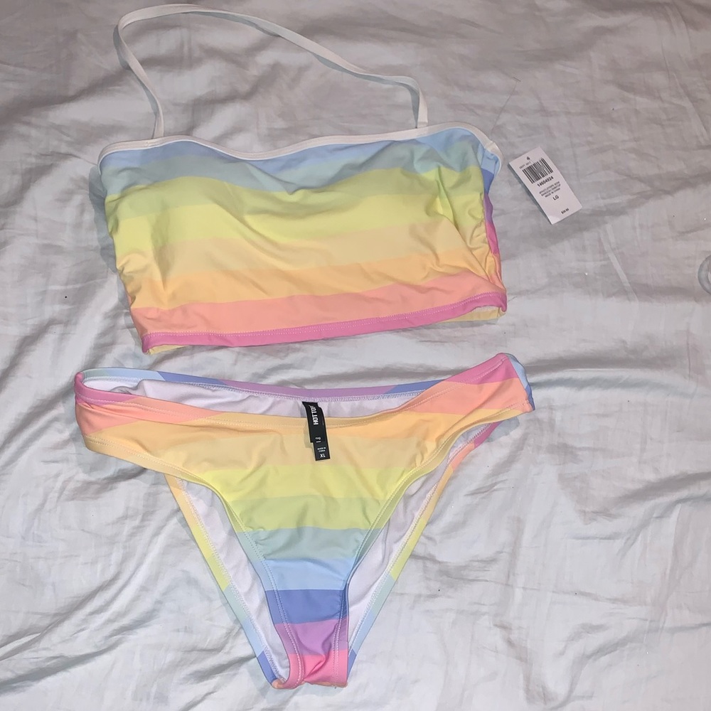 Pastel rainbow large bandeau top and XL bottom